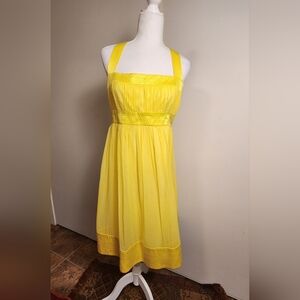Maggy London Bright Sunshine Yellow 100% Silk Semi Formal Party Halter Dress 10